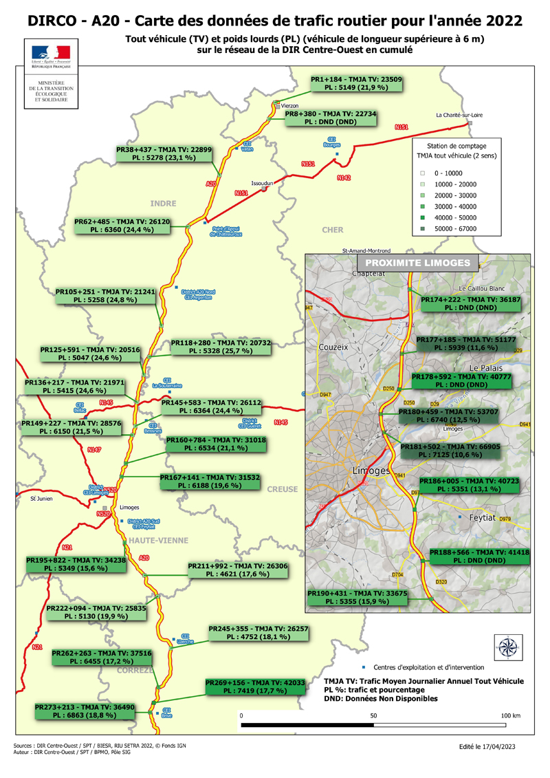 Carte du trafic 2022 - A20