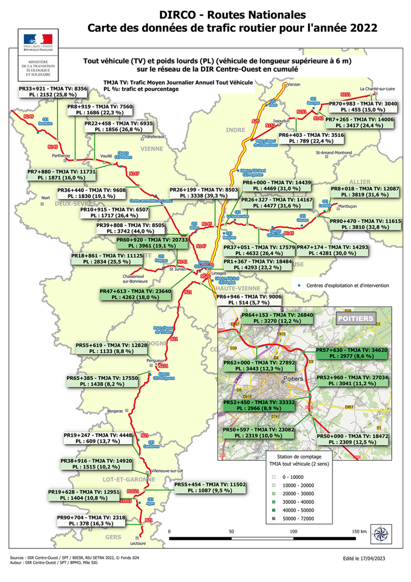 Carte du trafic 2022 - Routes Nationales